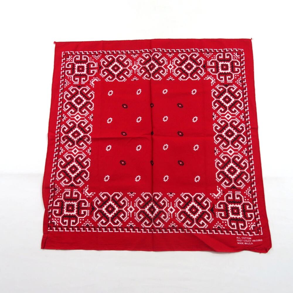 Bandana All Cotton Made in USA, Handkerchief Hankie, Red White 20.5x20